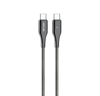 Green Lion Metal Spring Hose Cable USB-C To USB-C with 60W Power Delivery, 1m Cable Lenght, Metal Hose + Zinc Material - Silver