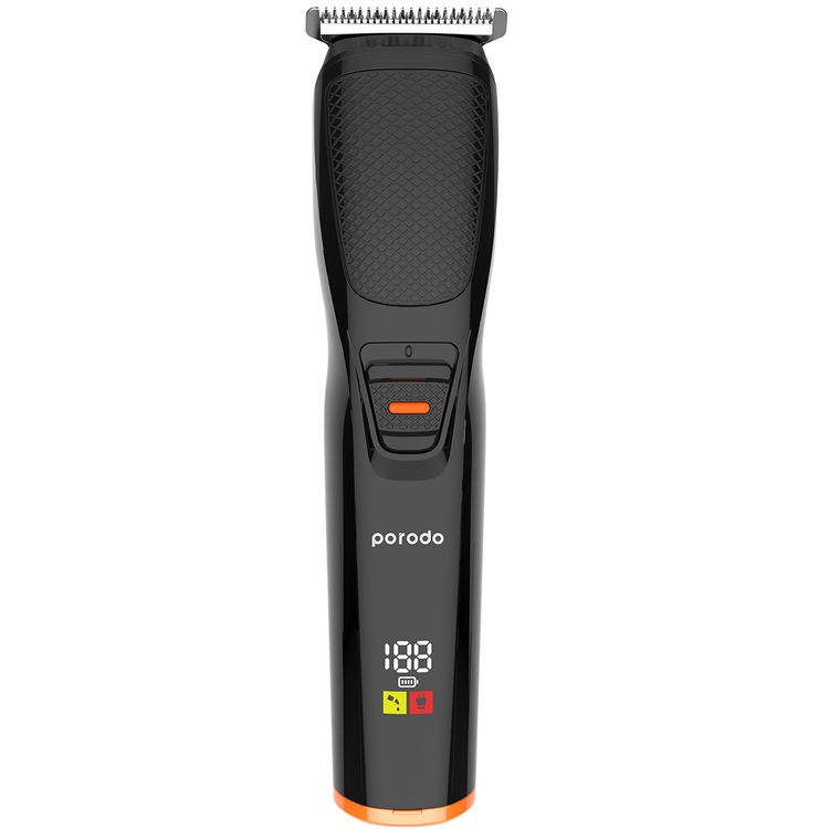 Porodo Lifestyle Multipurpose Beard Trimmer with Up to 120 Minutes Working Time, Stainless Steel Blade Material, 600mAh Battery Capacity, Digital Display, Wide T-Blade - Black