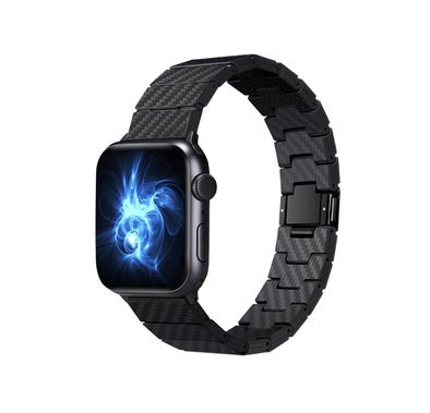 PITAKA شريط ساعة من ألياف الكربون 100٪ معاد تدويره وخفيف الوزن ومتين أصلي من ألياف الكربون الأسود لساعة ابل 42/44 / 45mm- حديث