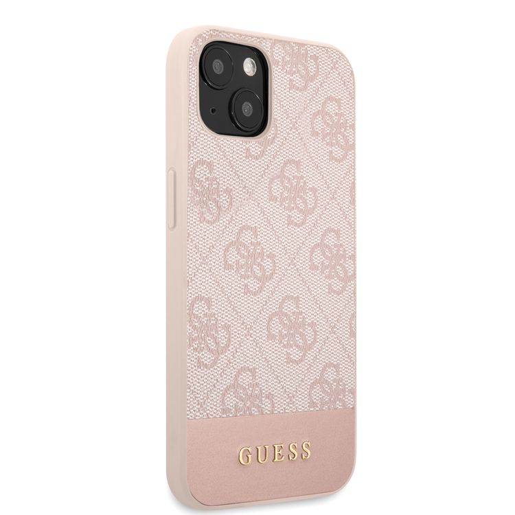 CG MOBILE Guess PC/TPU 4G PU Case with Bottom Stripe Metal Logo Compatible for iPhone 13 (6.1") Anti-Scratch, Easy Access to All Ports, Shock Absorption