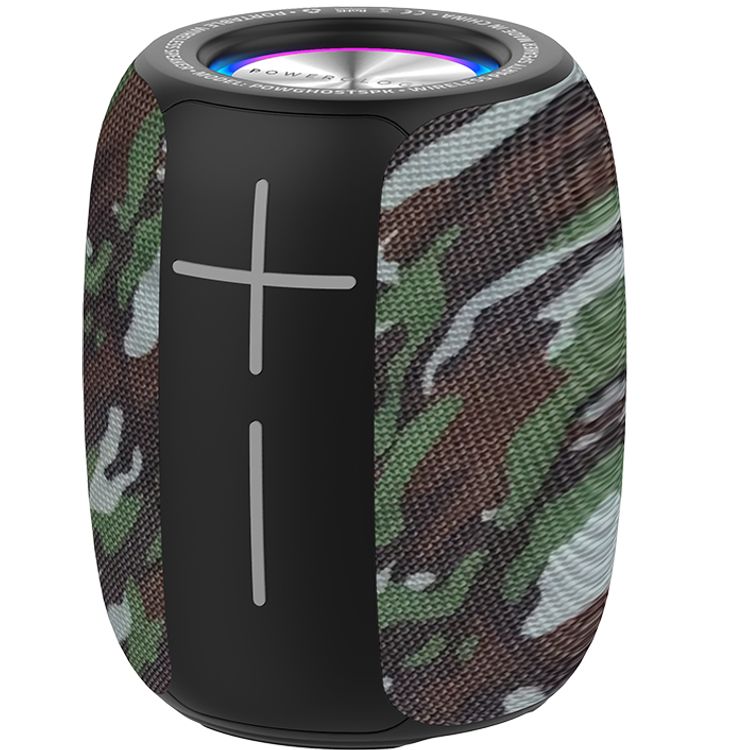 Powerology Ghost Speaker, 5h Playtime, Bluetooth 5.0, 1500mAh Battery Capacity, FM Function, IPX5 Water Resistant, Enhanced Bass - Camouflage