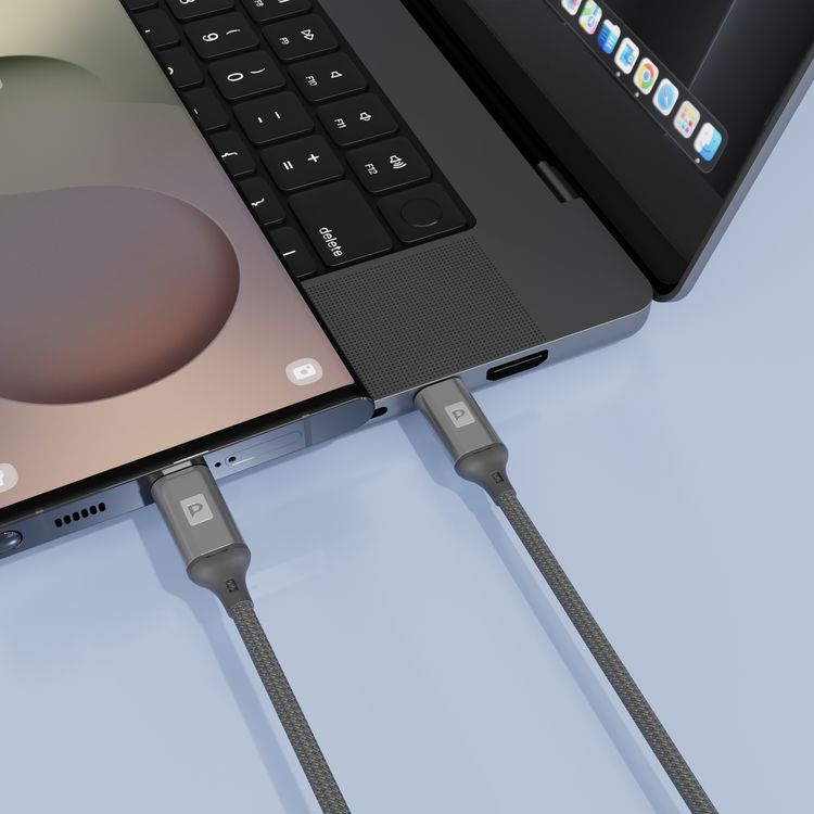 Powerology Power Sync Weave USB-C to USB-C Cable with 1.2m Length, 20000 Bends Lifespan, Braided Nylon Material, Tangle-Free Design, Fast Charge & Data Transfer, 60W Power Delivery - Dark Gray