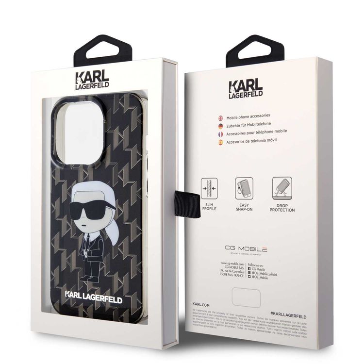 حافظة كارل لاغرفيلد IML IKonIK Monogram صلبة لهاتف iPhone 15 Pro Max - أسود