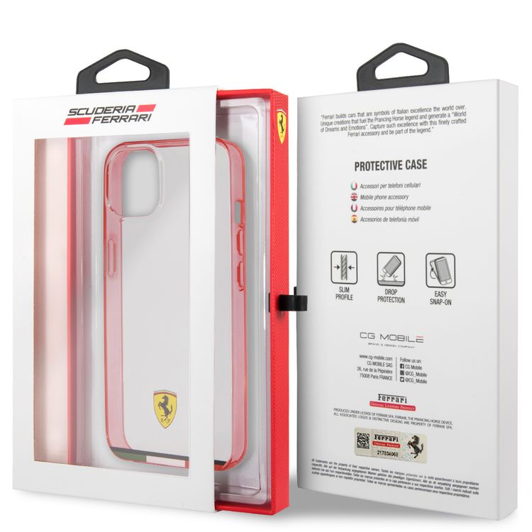 CG MOBILE Ferrari Italia Stripe Transparent Hard Case Print Logo Compatible for iPhone 13 (6.1") Scratches Resistant, Easy Access to All Ports