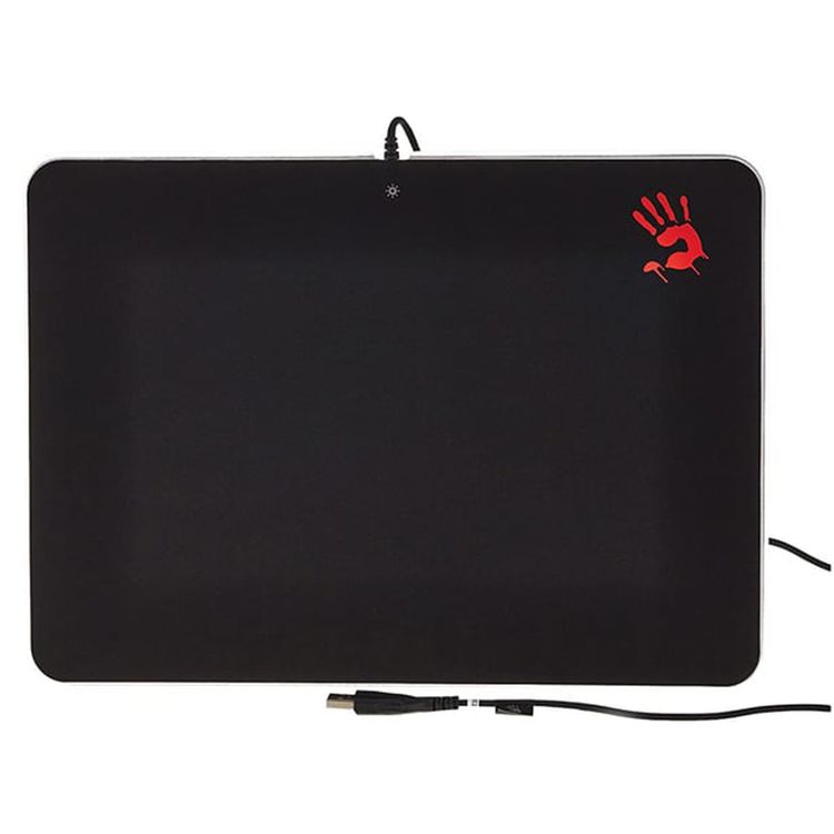 Bloody RGB Gaming Mouse Pad with LED Switch Button, Ultra-Smooth Surface, Non-Slip Rubber Base, Braided Cable, Waterproof Cloth Surface, 16.8M Color Options - Black