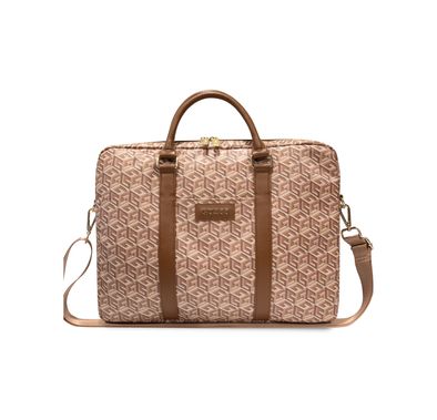 Guess Gcube Stripes Laptop Bag for Computer 16" with Synthetic Leather Material, 5 Pockets, Adjustable Shoulder Strap, Carrying Handles - Brown