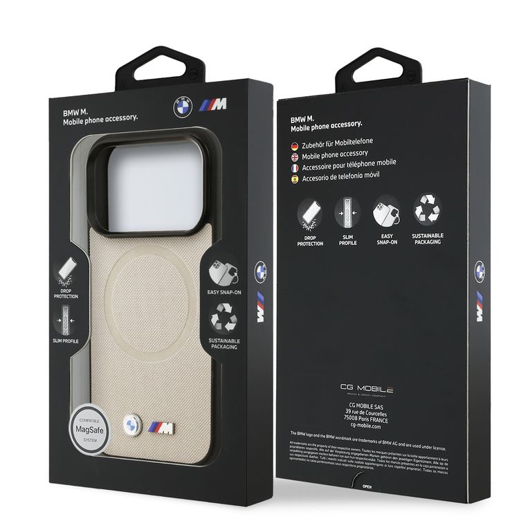 BMW MagSafe Full Wrapped Leather Case with Metal Logos for iPhone 17 Pro, Sustainable Packaging, Easy Snap-On Design, Slim Profile, Drop Protection - Gray