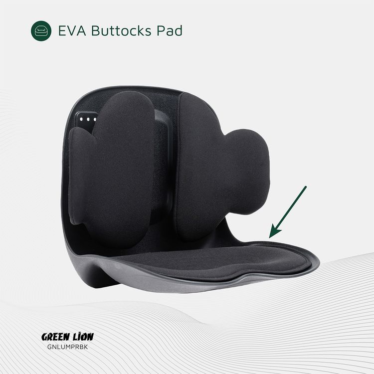 Green Lion Lumbar Pro Adjustable Back Posture Support with PP, PU & Fabric Material, 150kg Max Load Capacity, EVA Cushion Pad, Posture Support - Black