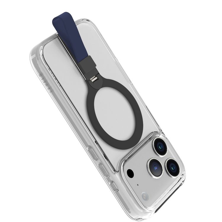 Levelo Spira MagSafe Clear Grip Case for iPhone 17 Pro, Strong Magnets, Horizontal & Vertical Viewing, Shock-Resistant Bumper, Anti-Scratch, 360° Rotating Metal Kickstand - Midnight Blue