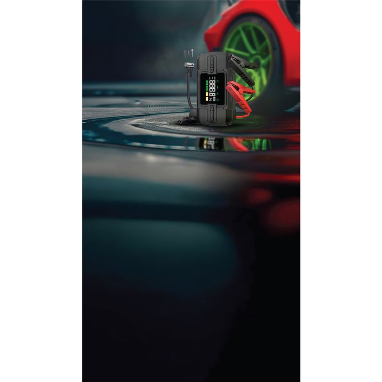 Green Lion 12V Jump Starter with 12000mAh Battery Capacity, 4 Modes Inflation, Safety Protection, Wide Compatibility, Digital Display, 2 USB-A Ports, 44.4W Power  - Black