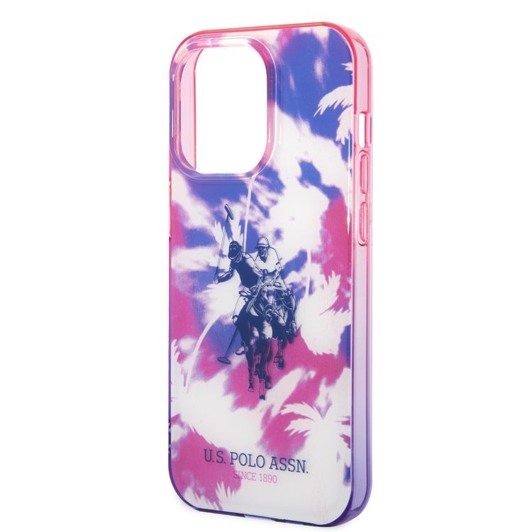 كفر USPA PC/TPU IML مع تصميم النخيل المصبوغة وشعار الحصان لهاتف iPhone 14 Pro Max - أرجواني