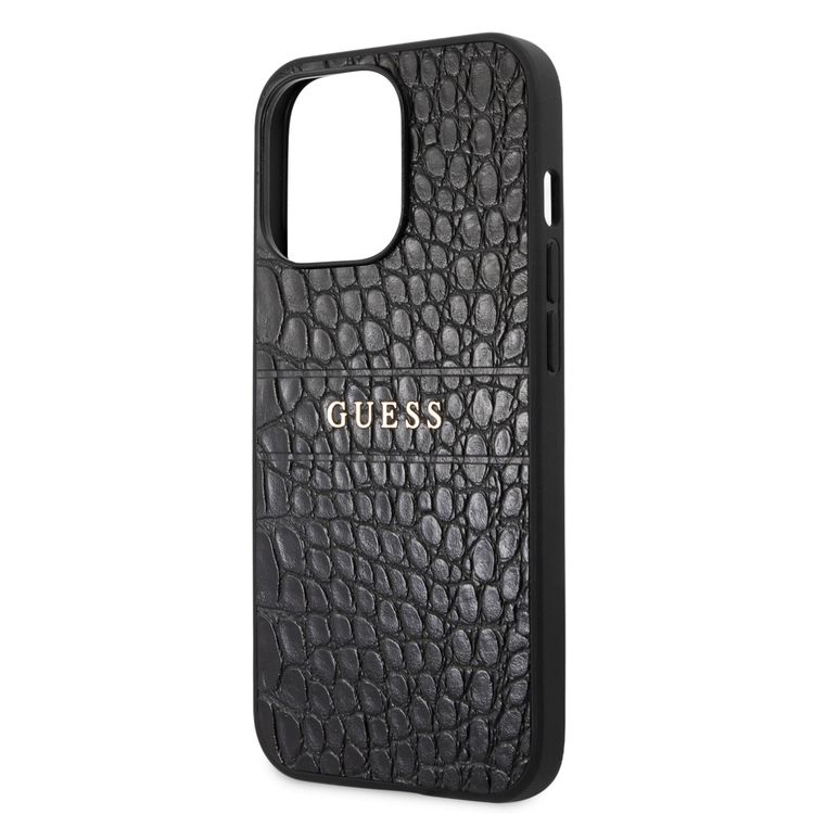 CG MOBILE Guess PU Leather Croco Case Hot Stamped Lines & Metal Logo Compatible for iPhone 13 Pro Max (6.7") Anti-Scratch, Easy Access to All Ports, Shock Absorption
