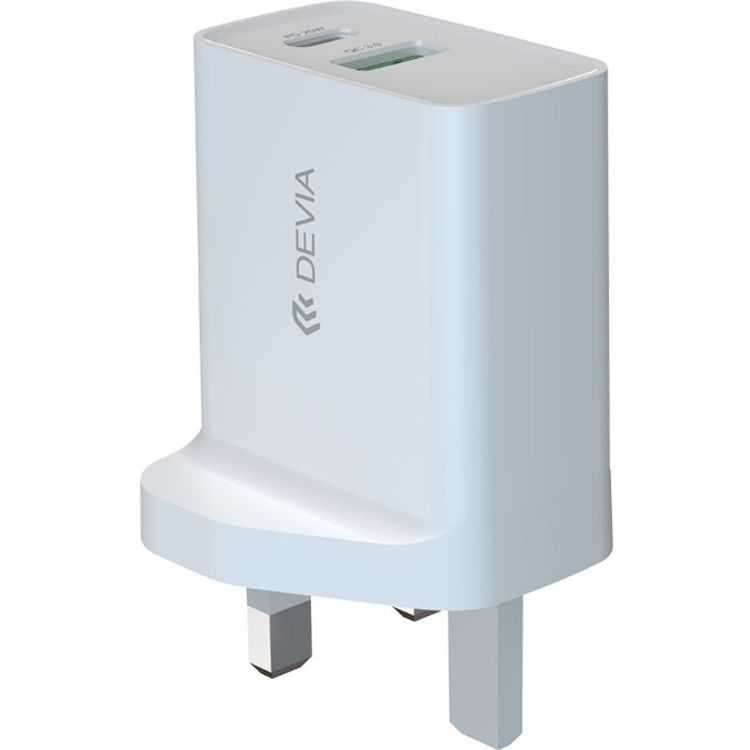 Devia Smart Series PD & QC Quick Charger UK 20W with Type-C to Lightning Cable 1M + USB to Type-C Cable 1M - White