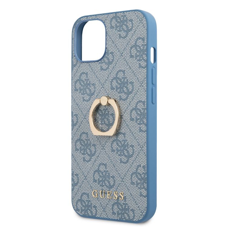 CG MOBILE Guess PU Leather 4G Case with 360° Rotating Ring Grip Holder Stand Compatible for iPhone 13 (6.1") Suitable with Wireless Charging Officially Licensed - Blue