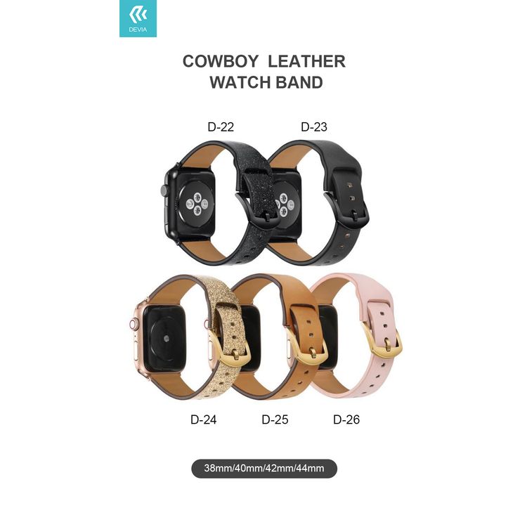 Devia Cowboy Genuine Leather Watch Band for Smartwatch - Adjustable Replacement Wrist Band Strap Compatible for Apple Watch 42/44mm - Black