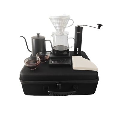 Green Lion G-50 Plus Coffee Maker Set with 100 Pcs Paper Filter, 600mL Pour Over Kettle Capacity, Travel Box, Glass Server, Digital Scale, Acrylic Dripper, Coffee Grinder - Black