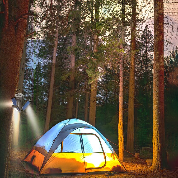 Powerology 4000mAh Camping Light with Tripod, Power Bank, Magnetic Base, ABS & Aluminum Alloy Material, 182cm Max Height, 7 Hours Run Time, 4000 Lumens Brightness, IPX4 Water Resistance, Super Bright LED, USB Output, Type-C Charging Port, 360° Rotation - Black