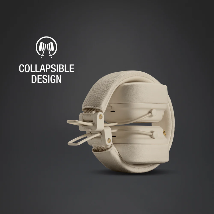 سماعات رأس لاسلكية مارشال ميجور في بتصميم متين وقابل للطي، شحن لاسلكي، مدة شحن تصل إلى 3 ساعات، زر M قابل للتخصيص، بلوتوث الإصدار 5.3، مدة تشغيل تصل إلى 100 ساعة - كريمي