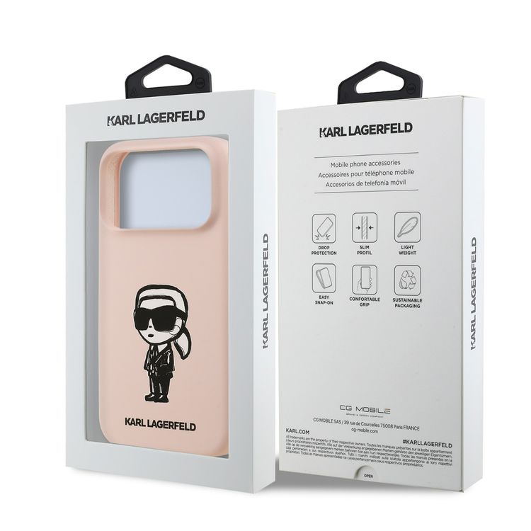 Karl Lagerfeld Liquid Silicone Case with Karl Sketch for iPhone 17 Pro, Comfortable Grip, Sustainable Packaging, Easy Snap-On, Drop Protection, Slim Profile & Lightweight Design - Pink