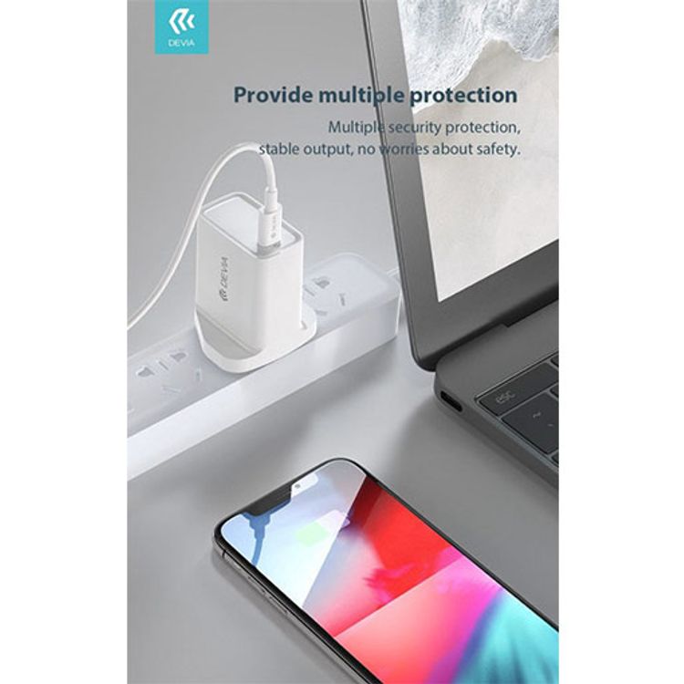 Devia Smart Series PD Quick Charger UK 20W with Type-C to Lightning Cable 1M - White