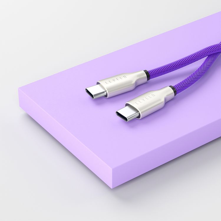 Levelo Weave Net USB-C to USB-C Cable with 100W Power Delivery, 1.1m Cable Length, 480Mbps Data Transfer Speed, 3000+ Bends Lifespan, Fast Charge, Tangle-Free Design - Dark Purple