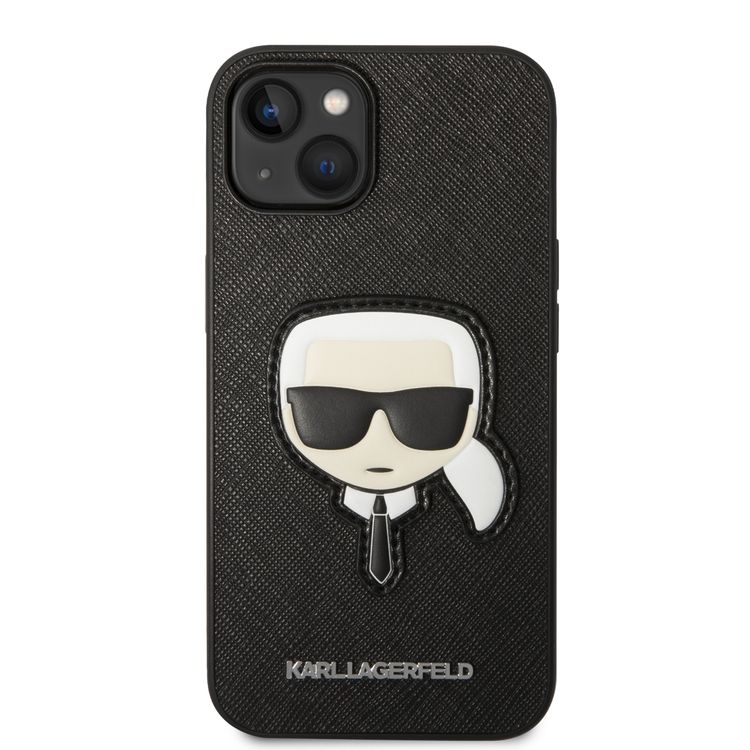 Karl Lagerfeld PU Saffiano Case with Karl Head Patch Ultra-Thin iPhone 14 Plus Compatibility - Black