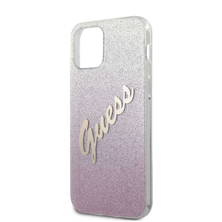 CG MOBILE Guess HC PC/TPU Script Glitter Back Shield Hard Phone Case Compatible for Apple iPhone 12 Pro Max (6.7") Shock-Absorption Mobile Case Officially Licensed - Gradient Pink
