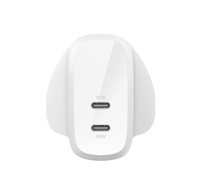 Belkin Boost Charge Pro Dual USB-C Wall Charger with PPS 60W 3pin - White