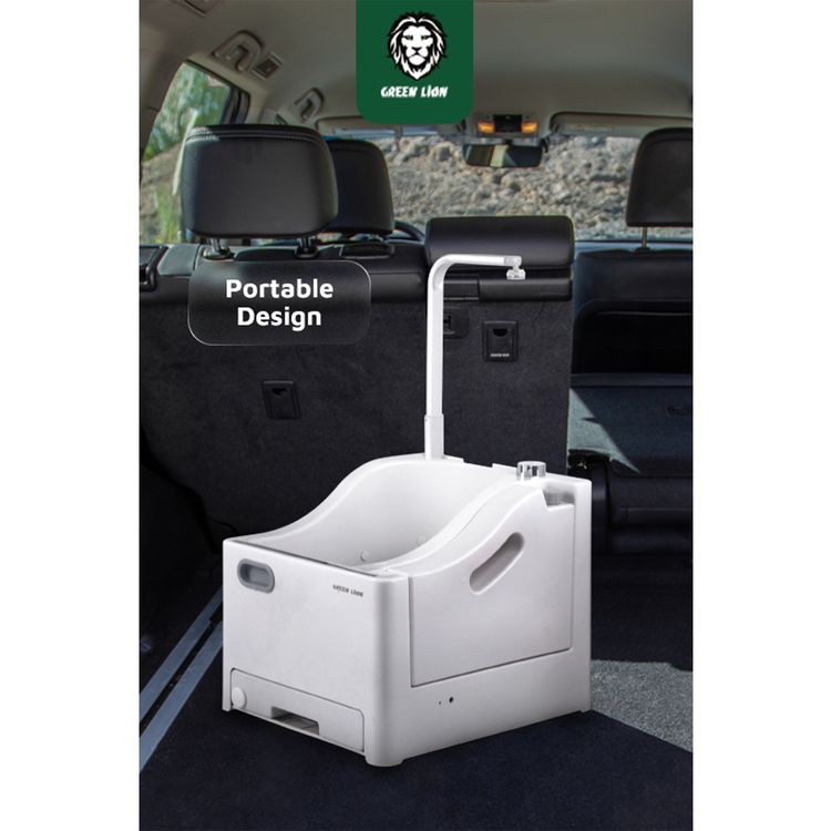  Green Lion Portable Wudu Machine with Pressure Foot Pedal, 2.5 L Clean Water Capacity, 2x1800 mAh Batteries, Lightweight Design, No Installation Required, Safe to Use - White