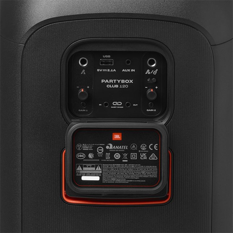 JBL PartyBox Club 120 Bluetooth Speaker, 12 Hours Play Time, Futuristic Lightshow, Foldable Handle, Splash Proof, Dual Mic & Guitar Inputs, Bluetooth Version 5.3 - Black