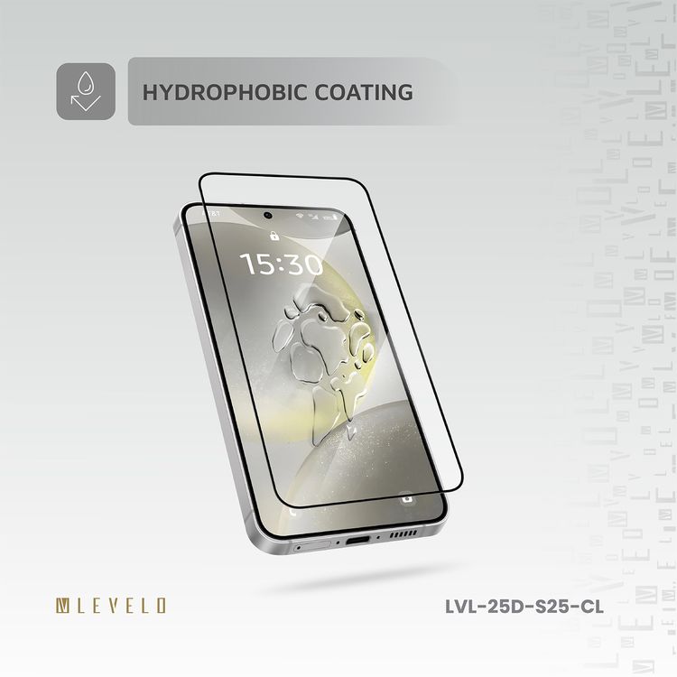 Levelo 2.5D Silk Print HD Clear Glass for Samsung Galaxy S25, High Silicone Aluminum, 0.25mm Ultra Thin, Scratch-Resistant, Oleophobic & Hydrophobic Coating, Instant Fingerprint Unlock, Air Bubble Prevention, Explosion- Proof, Auto-Exhaust - Clear