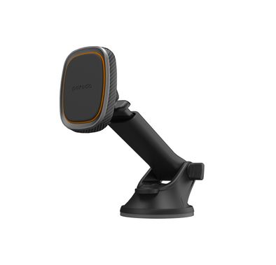 Porodo Car Mount, Aluminum Extension Stand Car Mount, 240° Rotating Arm, Re-Washable Stick-on Base, Strong Magnetic Car Mount Extendable Neck Mobile Phone Holder - Grey