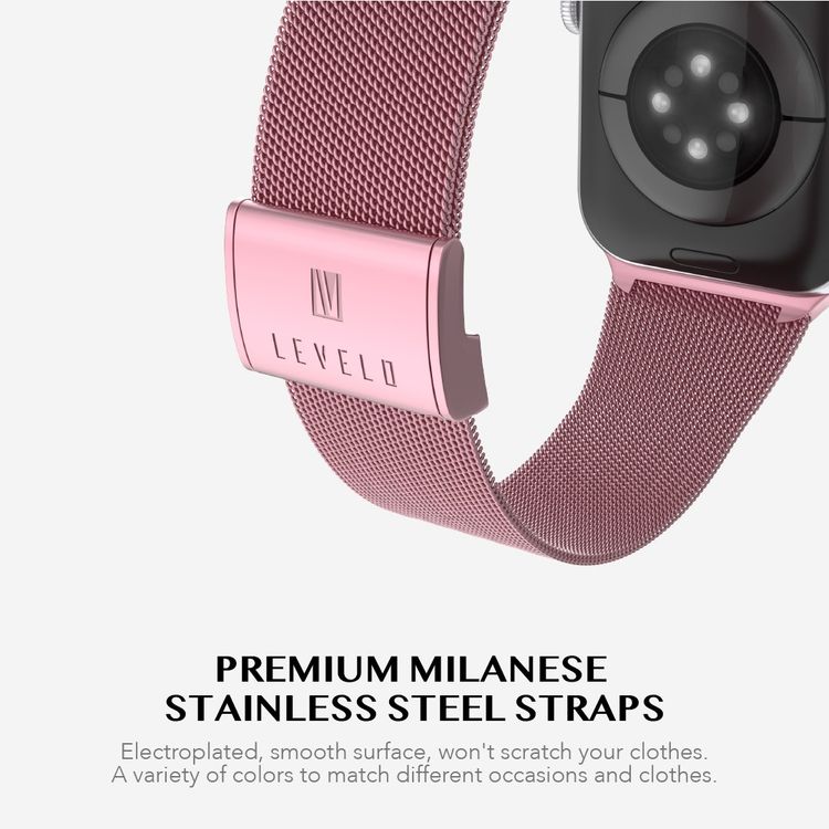 Levelo Double Milanese Watch Strap for Apple Watch 38/40/41mm, Stainless Steel Material, Double-lock Folding Buckle, Adjustable Strap, Easy Installation - Rose Pink