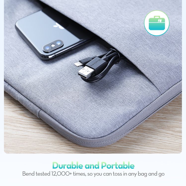 راف باور كابل 0.2 متر متوافق مع أجهزة لايتنينغ ، موصل متين ومحمول ، شحن سريع وآمن ، سلك لايتنينغ مناسب لأجهزة ايباد و ايفون - أسود