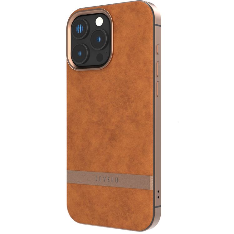 Levelo Pelle Leather Case for iPhone 16 Pro Max with Aluminum Bumper, Impact Resistant Corners, MagSafe compatibility, Lightweight & Slim Profile - Brown