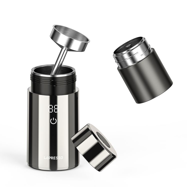 صانعة الإسبريسو الصغيرة LePresso QuickBrew مع تشغيل بلمسة واحدة، بسعة 130-150 مل، عرض رقمي، تصميم مضاد للحروق، وقت تحضير من 5 إلى 8 دقائق، القدرة المقررة 100-180 واط، مادة الفولاذ المقاوم للصدأ 304 بدرجة الطعام - فضي