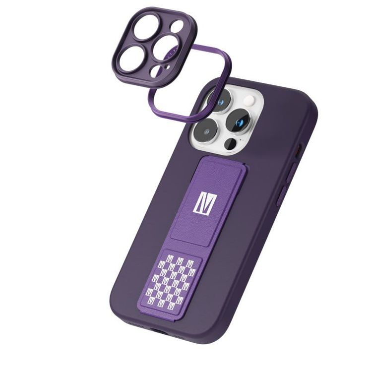 Levelo Morphix Silicone Case with Leather Grip for iPhone 14 Pro - Purple