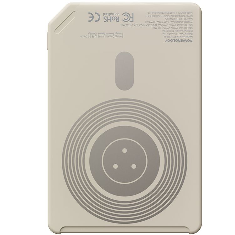 Powerology Floppydisk Retro 10000mAh MagSafe Powerbank with OLED Display Screen, Multi-Protocol Fast Charging, Universal Compatibility, 64GB Storage Capacity, High-Speed Data Storage, Fire-Resistant PC Material - White