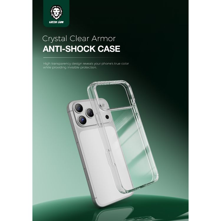 Green Lion 4-in-1 Combo Essentials for iPhone 17 Pro, Shockproof Clear Case, 3D Curved Clear Glass, GaN Fast Charger, HD Clear Camera Lens, 45W Power Delivery - Clear