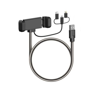 راف باور طقم شحن 3 في 1 بطول 0.6 متر متوافق مع لايتنينغ ، تايب سي و ميكرو يو اس بي رأس موصل من أجل خالي من العيوب ، حامل هاتف قابل للدوران 360 درجة على لوحة القيادة مناسب لأجهزة ايفون و ميكرو يو اس بي و تايب سي