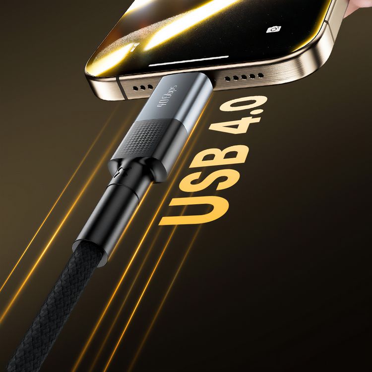 Powerology Type-C Braided Cable, 8K Video 40Gbps Data USB4, 2M - Gray