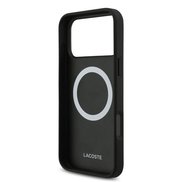 Lacoste MagSafe PU Leather Hard Case with Bliss Design for iPhone 17 Pro, Drop Protection, Slim Profile, Sustainable Packaging, Easy Snap-On Design - Black