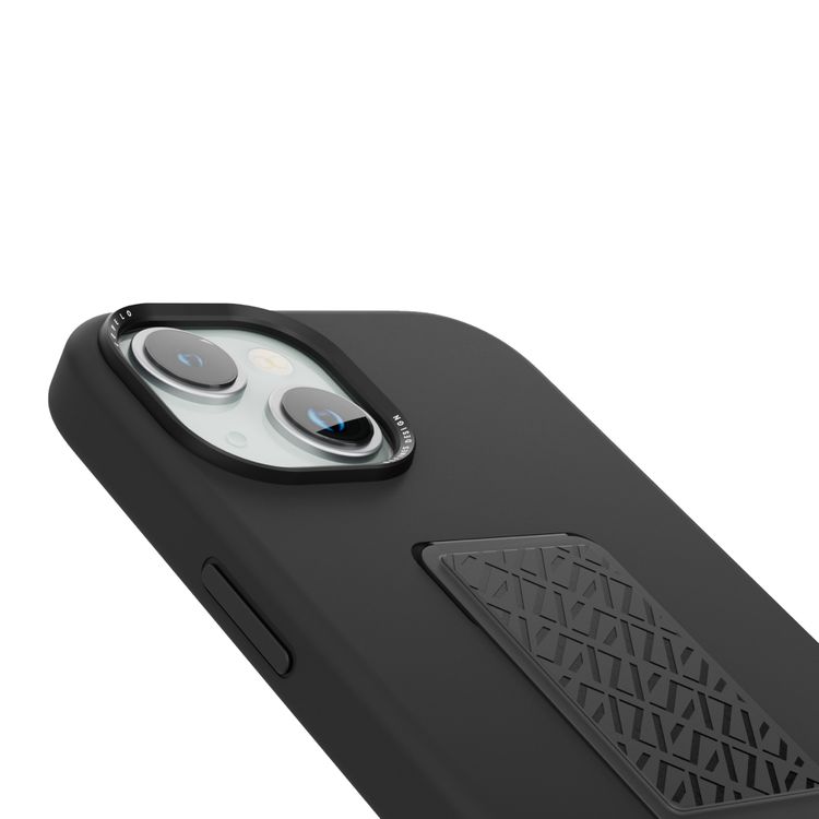 Levelo Morphix Silicone Case with Leather Grip for iPhone 15 Plus - Black