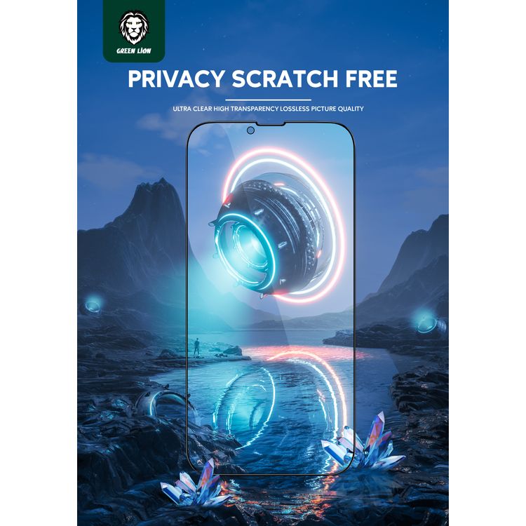 Green Lion 3D Privacy Scratch Free Round Edge Glass Screen Protector for iPhone 13 Pro Max ( 6.7" ),  Anti-Scratch - Non-Breakable Edges - Anti-Peeping Screen Guard Protector  - Black