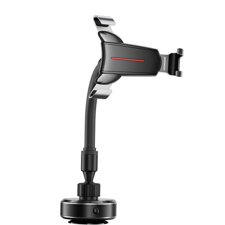 Porodo FlexiMount Universal Phone Holder with Powerful Suction, Adjustable Horizontal & Vertical Viewing, 360° Rotation, 100mAh Battery, ABS, Silicone & Aluminum Alloy Material, 18-65kPa Suction Power - Black