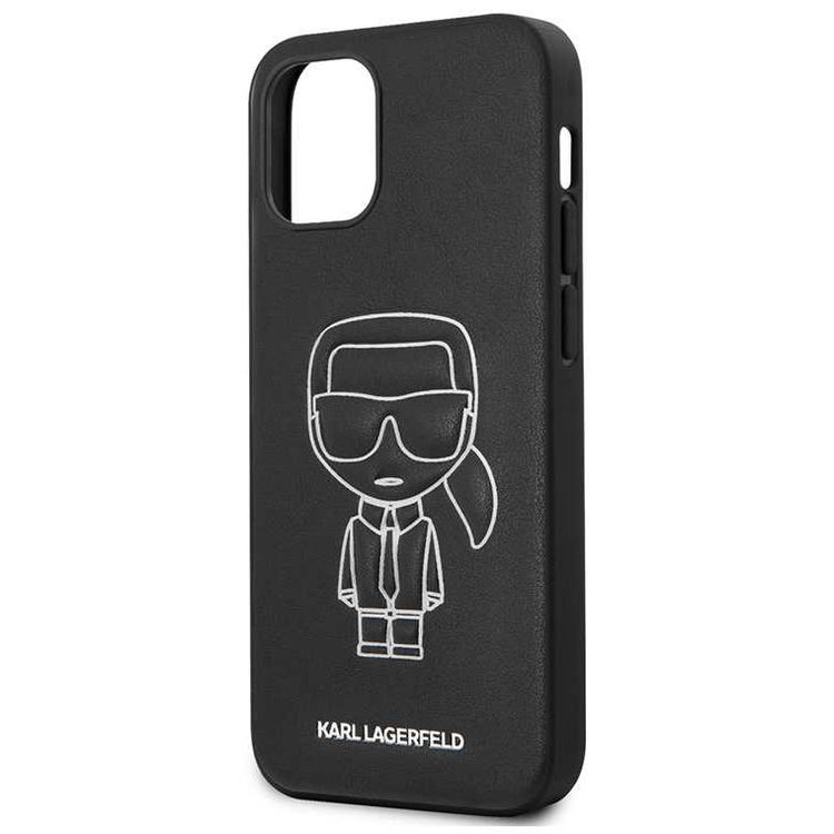 Karl Lagerfeld PU Leather Case Ikonik Outline Embossed and Metal Logo for Apple iPhone 12 Mini (5.4 ) - White