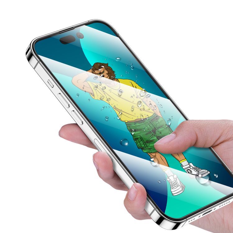 زجاج Green Lion 3D Silicone Plus عالي الدقة لهاتف iPhone 14، عالي الاستجابة، مضاد للخدش، مضاد لبصمات الأصابع، شفاف للغاية، مقاوم للشحوم