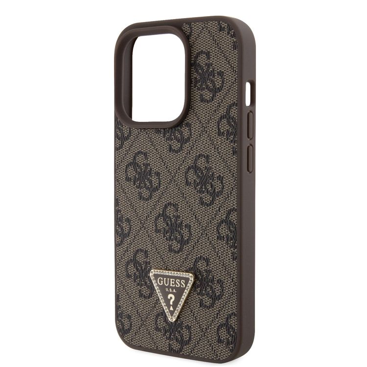 Guess PU Leather Case with 4G Triangle Strass & Triangle Logo - Brown - iPhone 15 Pro Max