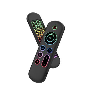 Porodo Air Mouse Remote and Mini Keyboard with 6 Axis Gyro Sensor, Arabic & English Layouts, 58 Full QWERTY Keyboard Keys, 3 Adjustable Level Mouse Pointer Movement, 250 mAh Battery Capacity - Black