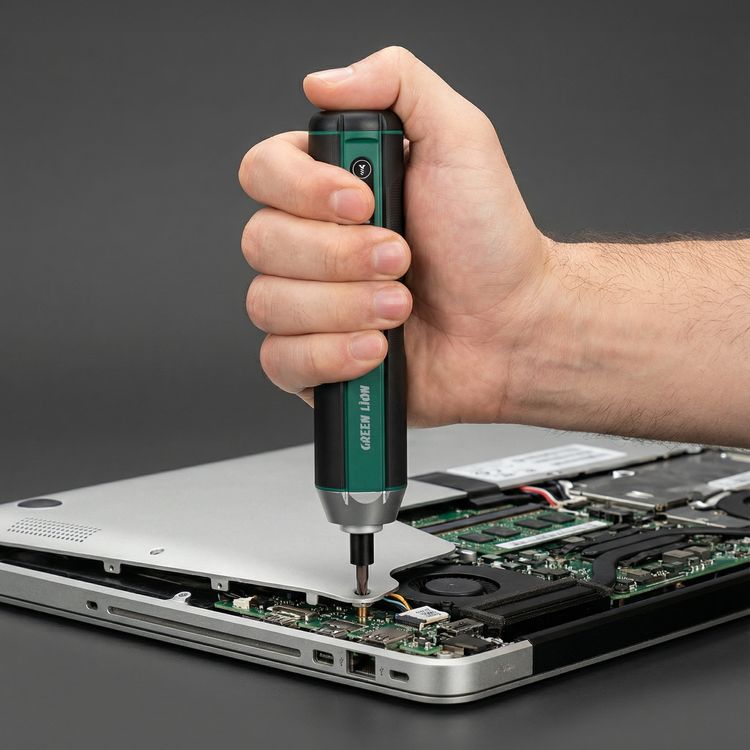 Green Lion GSD-17 Cordless Screwdriver with 17-in-1 Functionality, 300 RPM No-Load Speed, 3 Torque Settings, 1500mAh Rechargeable Battery, 1/4" Quick-Release Hex Bit Collet, LED Work Light, 50cm Type-C Charging Cable, 60mm Bit Adapter Included - Black